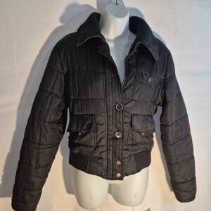 Voice black puffer style zippered front, lined, short jacket in size Large